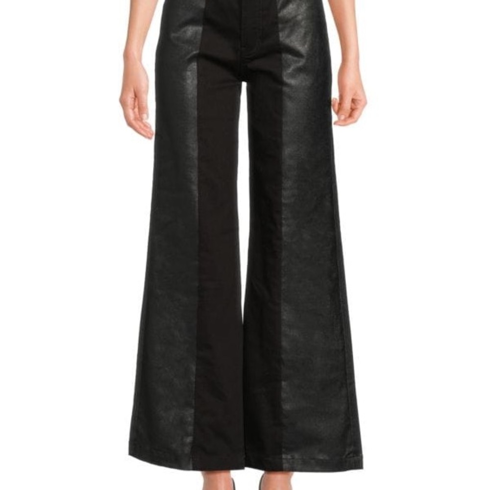 Ramy Brook Vinnie Coated Black Wide Leg Jeans NWT